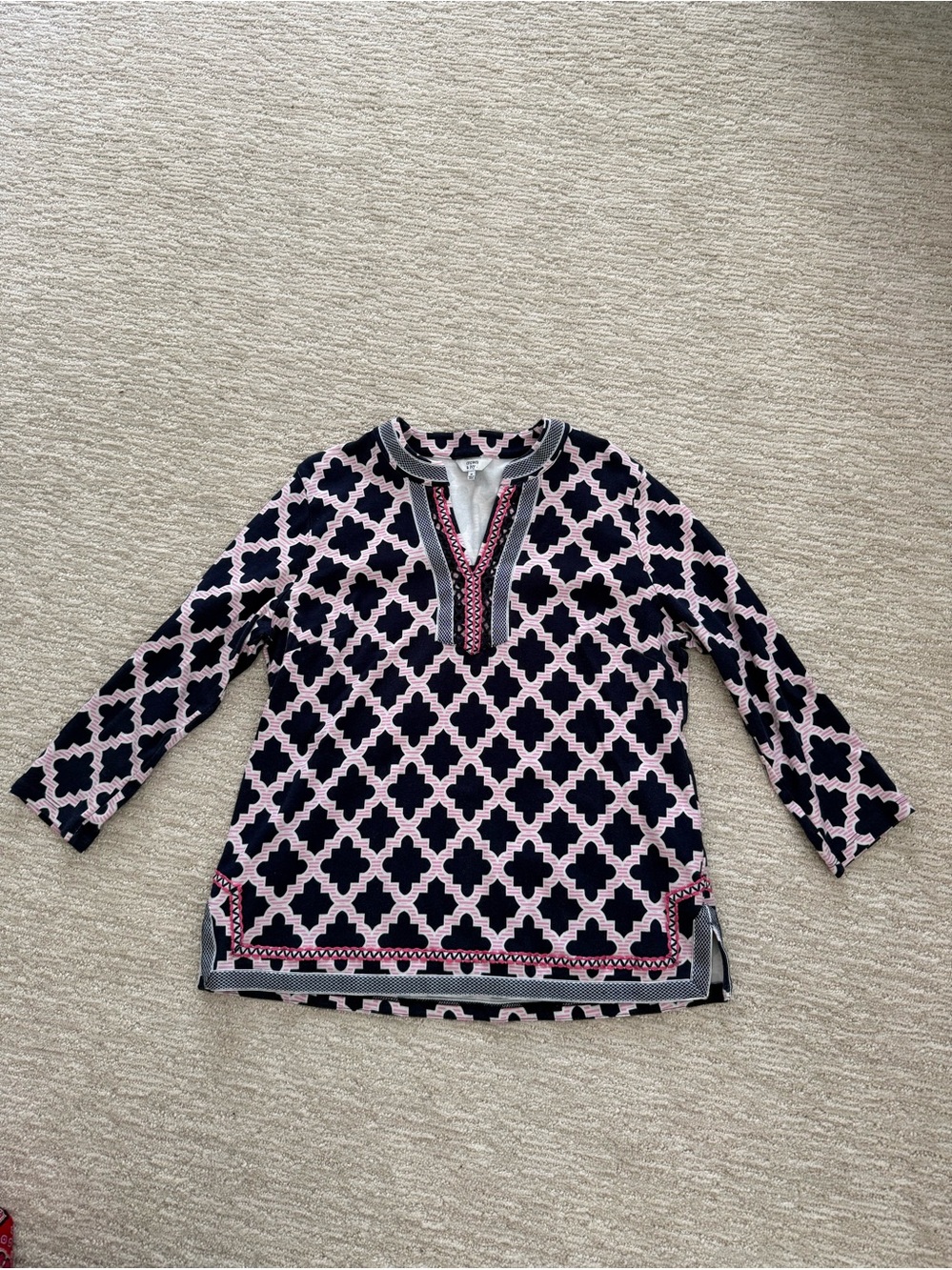 Women's Pink and navy blue Patterned V-Neck Tunic Top crown and ivy medium